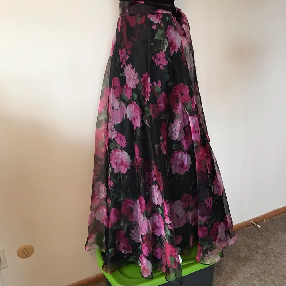 Eliza J Floral Black Pink Sleeveless Square Neck Tulle Maxi Dress 8 - Picture 9 of 16